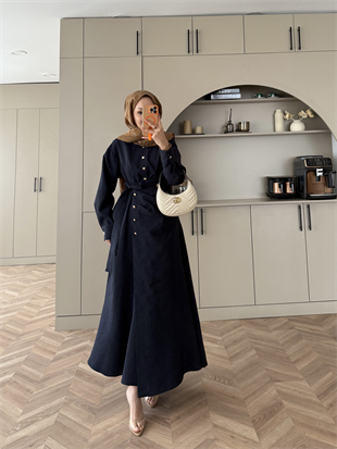 Niksa Yandan Bağlamalı Cupra Elbise Lacivert (667)