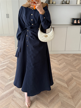 Niksa Yandan Bağlamalı Cupra Elbise Lacivert (667)