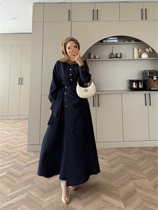 Niksa Yandan Bağlamalı Cupra Elbise Lacivert (667)