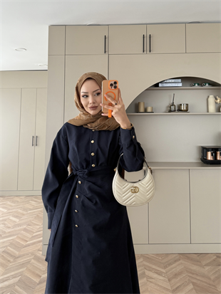 Niksa Yandan Bağlamalı Cupra Elbise Lacivert (667)