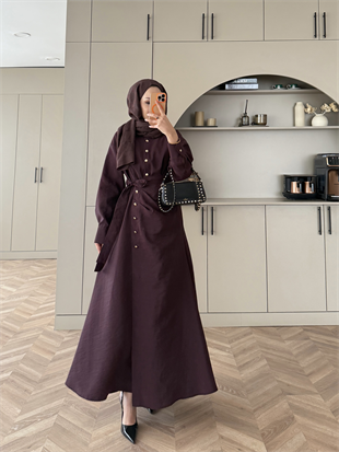 Niksa Yandan Bağlamalı Cupra Elbise Mürdüm (667)