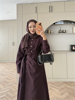 Niksa Yandan Bağlamalı Cupra Elbise Mürdüm (667)