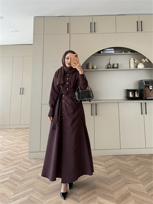 Niksa Yandan Bağlamalı Cupra Elbise Mürdüm (667)
