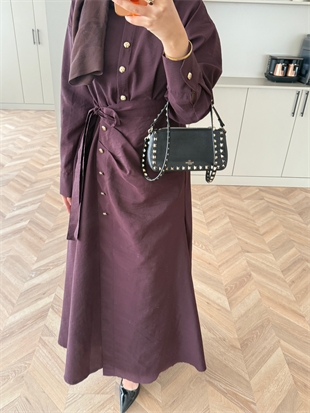 Niksa Yandan Bağlamalı Cupra Elbise Mürdüm (667)