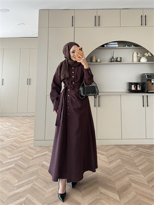 Niksa Yandan Bağlamalı Cupra Elbise Mürdüm (667)