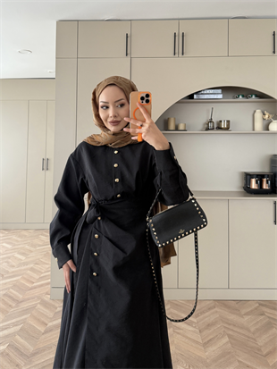 Niksa Yandan Bağlamalı Cupra Elbise Siyah (667)