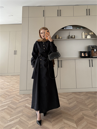 Niksa Yandan Bağlamalı Cupra Elbise Siyah (667)