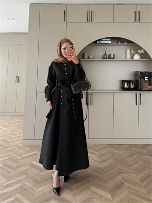 Niksa Yandan Bağlamalı Cupra Elbise Siyah (667)