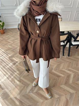 Nisse Kürk Detaylı Kaban Acı Kahve