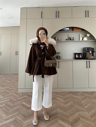 Nisse Kürk Detaylı Kaban Acı Kahve