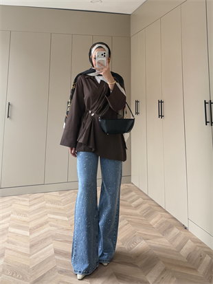 Niva Broş Detaylı Gömlek Kahve (4406)