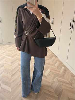 Niva Broş Detaylı Gömlek Kahve (4406)