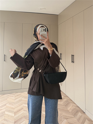 Niva Broş Detaylı Gömlek Kahve (4406)