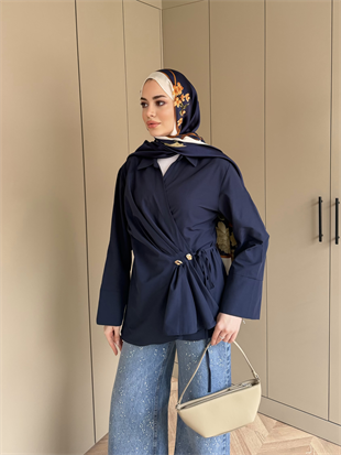 Niva Broş Detaylı Gömlek Lacivert (4406)