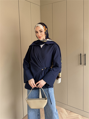 Niva Broş Detaylı Gömlek Lacivert (4406)