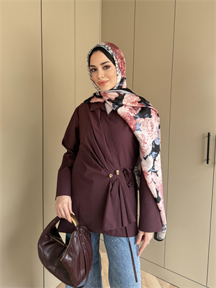 Niva Broş Detaylı Gömlek Bordo (4406)