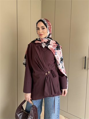 Niva Broş Detaylı Gömlek Bordo (4406)
