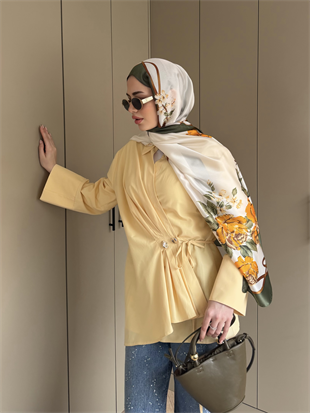 Niva Broş Detaylı Gömlek Sarı (4406)