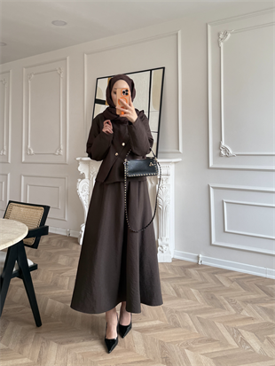 Noi Gold Düğmeli Etekli Takım Acı Kahve (2304)