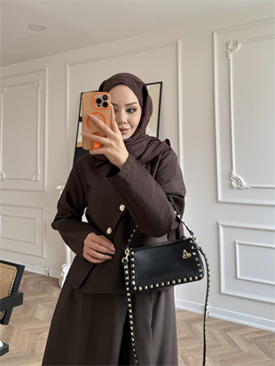 Noi Gold Düğmeli Etekli Takım Acı Kahve (2304)