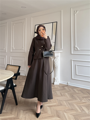 Noi Gold Düğmeli Etekli Takım Acı Kahve (2304)