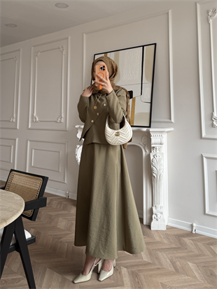 Noi Gold Düğmeli Etekli Takım Haki (2304)