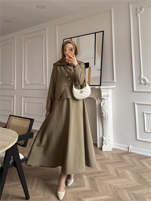 Noi Gold Düğmeli Etekli Takım Haki (2304)