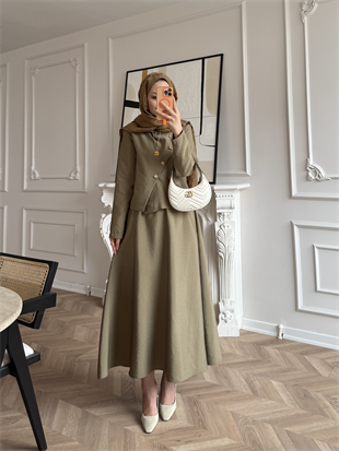 Noi Gold Düğmeli Etekli Takım Haki (2304)