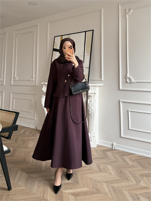 Noi Gold Düğmeli Etekli Takım Mürdüm (2304)