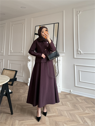 Noi Gold Düğmeli Etekli Takım Mürdüm (2304)