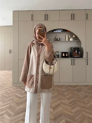 Noun Kontrast Süet Detaylı Hırka/Ceket Bej