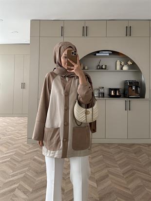 Noun Kontrast Süet Detaylı Hırka/Ceket Bej