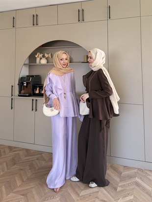Noxa Fırfırlı Pantolonlu Takım Kahve (26163)