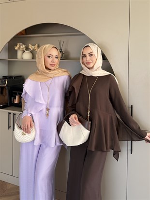 Noxa Fırfırlı Pantolonlu Takım Mor (26163)