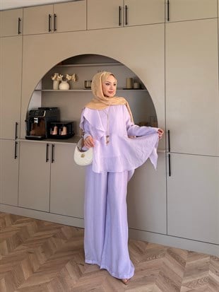 Noxa Fırfırlı Pantolonlu Takım Mor (26163)