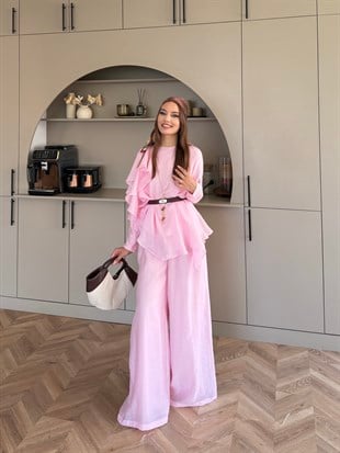 Noxa Fırfırlı Pantolonlu Takım Pembe (26163)