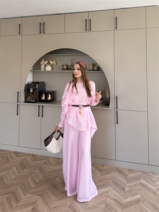 Noxa Fırfırlı Pantolonlu Takım Pembe (26163)