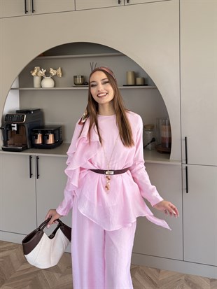 Noxa Fırfırlı Pantolonlu Takım Pembe (26163)