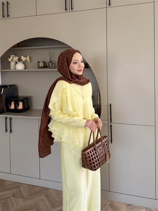 Noxa Fırfırlı Pantolonlu Takım Sarı (26163)