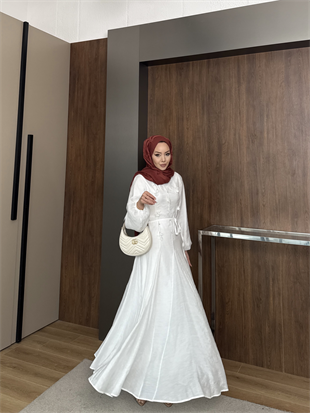 Noyan Çiçek Baskılı Tül Elbise Beyaz (26005)