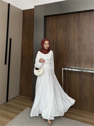 Noyan Çiçek Baskılı Tül Elbise Beyaz (26005)