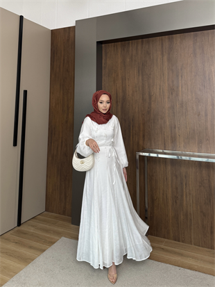 Noyan Çiçek Baskılı Tül Elbise Beyaz (26005)