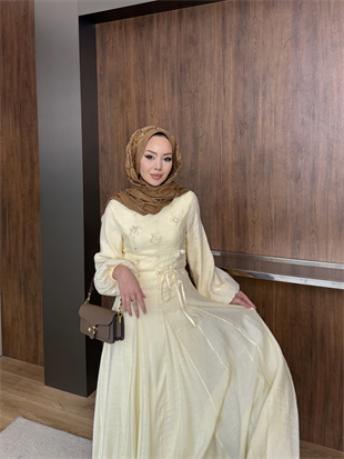 Noyan Çiçek Baskılı Tül Elbise ButterYellow (26005)