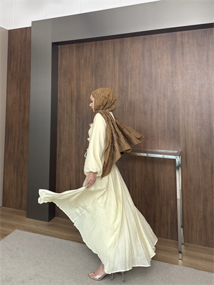 Noyan Çiçek Baskılı Tül Elbise ButterYellow (26005)