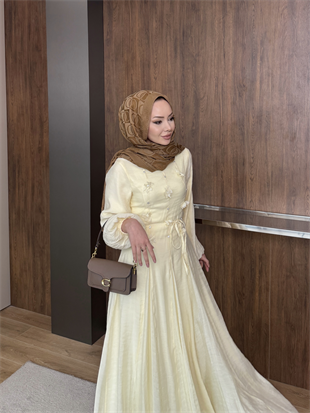Noyan Çiçek Baskılı Tül Elbise ButterYellow (26005)