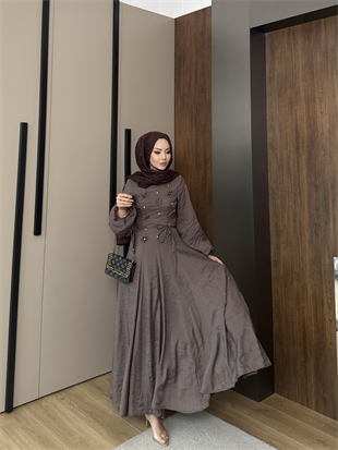 Noyan Çiçek Baskılı Tül Elbise Kahve (26005)