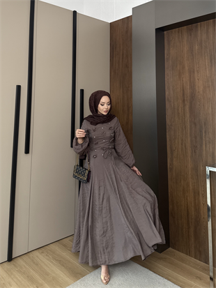 Noyan Çiçek Baskılı Tül Elbise Kahve (26005)