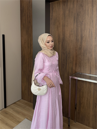 Noyan Çiçek Baskılı Tül Elbise Pembe (26005)