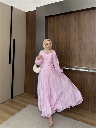 Noyan Çiçek Baskılı Tül Elbise Pembe (26005)
