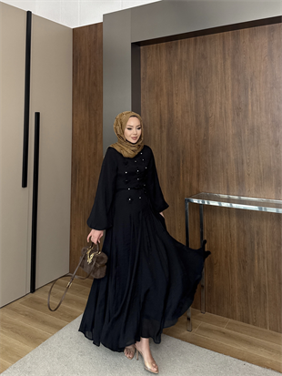 Noyan Çiçek Baskılı Tül Elbise Siyah (26005)